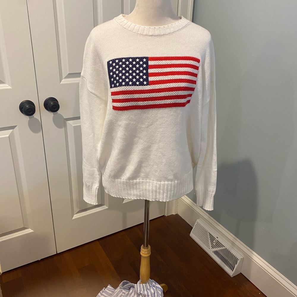 Wild Fable White Sweater with Flag Design